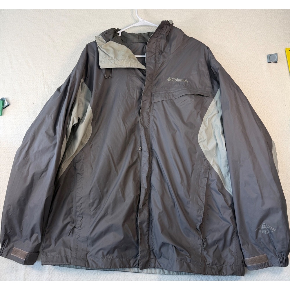 Columbia Omni-Tech Rain Jacket Mens Large Two Tone Grey Waterproof Hooded Shell